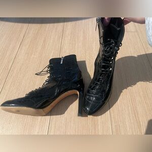 Jimmy choo Women's Black Patent Lace-Up Heeled Ankle Boots 38